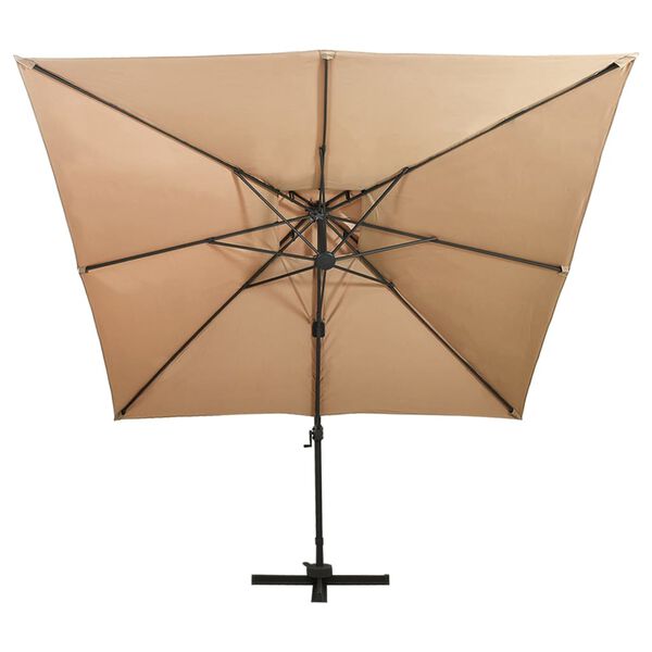 vidaXL Parasol de jardin d&eacute;port&eacute; avec double plateau 300 x 300 cm Taupe