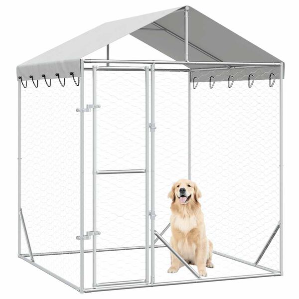 vidaXL Chenil d'ext&eacute;rieur pour chiens avec toit argent&eacute; 2x2x2,5 m