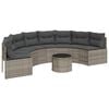 vidaXL Canap&eacute; de jardin table coussins demi-rond gris r&eacute;sine tress&eacute;e