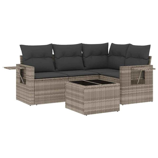 vidaXL Salon de jardin 5 pcs avec coussins gris clair r&eacute;sine tress&eacute;e