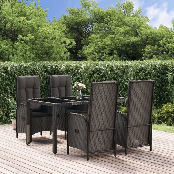 vidaXL Ensemble &agrave; manger de jardin coussins 5pcs Noir R&eacute;sine tress&eacute;e