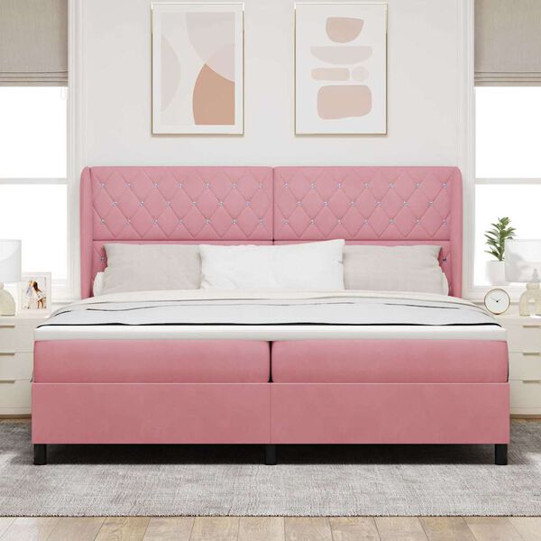 vidaXL Lit &agrave; ressorts avec matelas Rose 200 x 200 cm Polyester