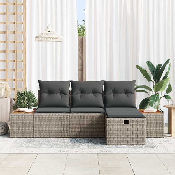 vidaXL Ensemble de canap&eacute; de jardin avec coussin 4 pcs Gris polyrotin