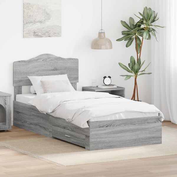 vidaXL Cadre de lit Gris Sonoma 90 x 190 cm Bois d'ing&eacute;nierie