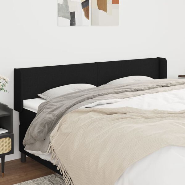 vidaXL T&ecirc;te de lit avec oreilles Noir 183x16x78/88 cm Tissu