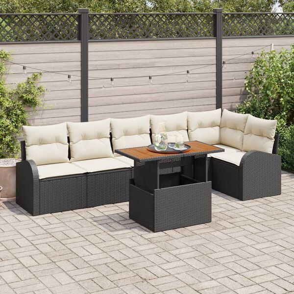 vidaXL Ensemble de canapé de jardin 7 pcs Noir Poly rotin