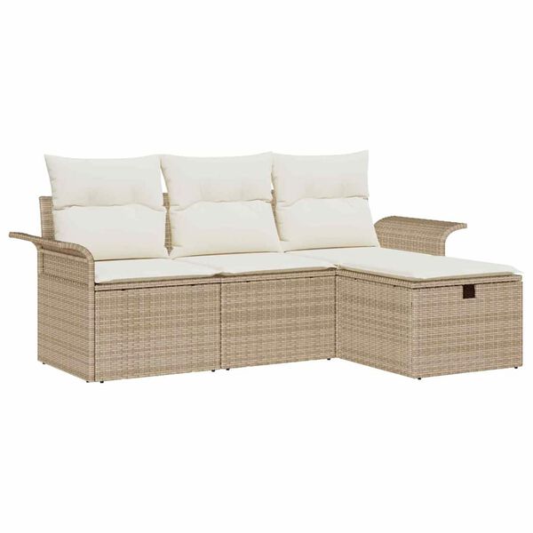 vidaXL Ensemble de canap&eacute; de jardin 4 pcs Beige et cr&egrave;me polyrotin