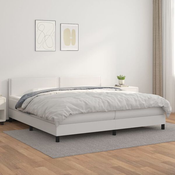 vidaXL Sommier &agrave; lattes de lit avec matelas Blanc 200x200cm Similicuir