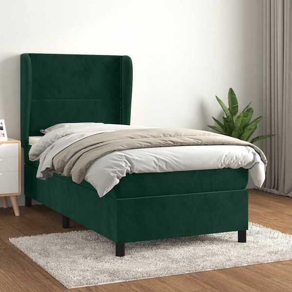 vidaXL Sommier &agrave; lattes de lit avec matelas Vert fonc&eacute; 90x200 cm