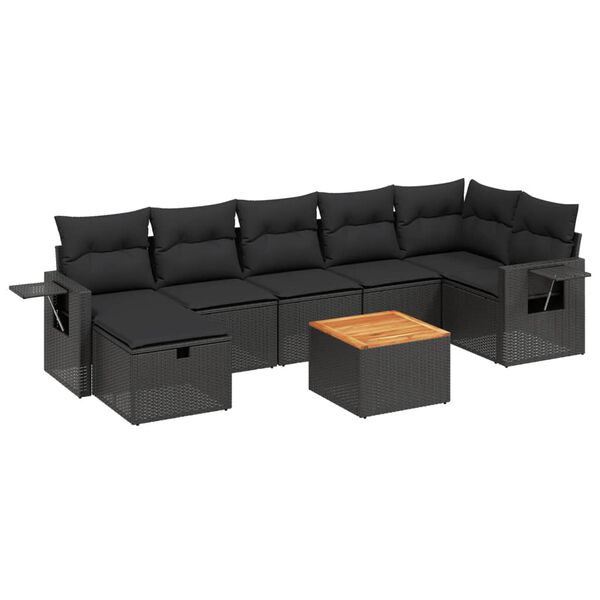 vidaXL Salon de jardin 8 pcs avec coussins noir r&eacute;sine tress&eacute;e