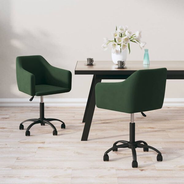 vidaXL Chaises pivotantes &agrave; manger lot de 2 Vert fonc&eacute; Velours
