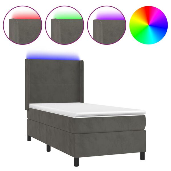 vidaXL Sommier &agrave; lattes de lit matelas LED Gris fonc&eacute; 90x190cm Velours