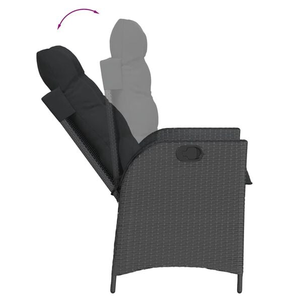vidaXL Ensemble &agrave; manger de jardin coussins 7pcs Noir R&eacute;sine tress&eacute;e