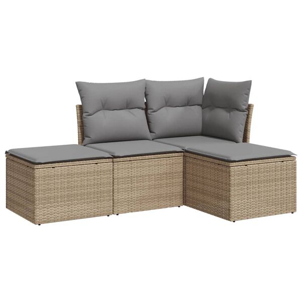vidaXL Salon de jardin avec coussins 4 pcs beige r&eacute;sine tress&eacute;e