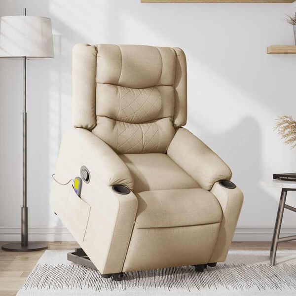 vidaXL Fauteuil inclinable de massage Cr&egrave;me Tissu