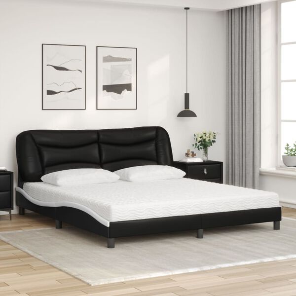 vidaXL Lit avec matelas Hvar noir et blanc 180x200 cm similicuir
