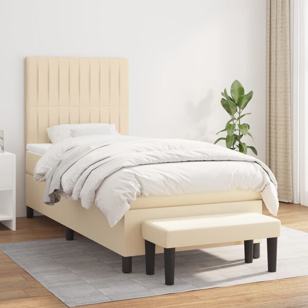 vidaXL Sommier &agrave; lattes de lit avec matelas Cr&egrave;me 90x200 cm Tissu