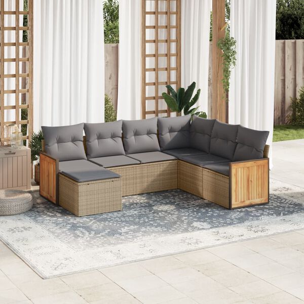 vidaXL Salon de jardin avec coussins 7 pcs beige r&eacute;sine tress&eacute;e