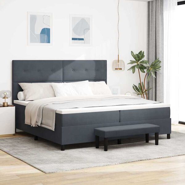 vidaXL Lit &agrave; ressorts avec matelas Gris fonc&eacute; 200 x 200 cm Velours