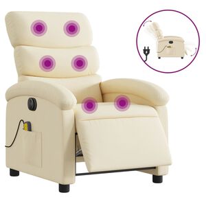 vidaXL Fauteuil inclinable de massage &eacute;lectrique cr&egrave;me tissu
