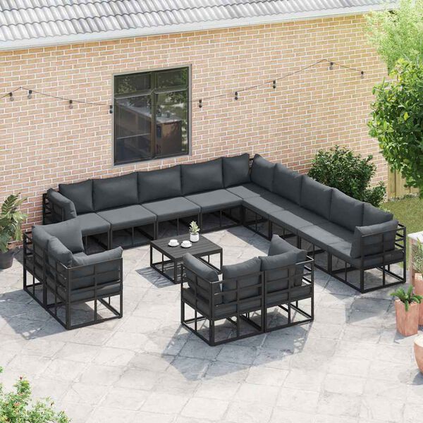 vidaXL Ensemble de canapé de jardin avec coussin 13 pcs Noir Aluminium