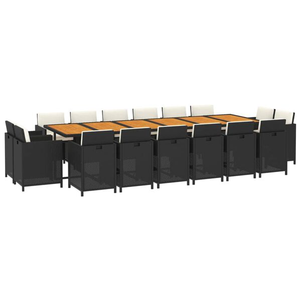 vidaXL Ensemble &agrave; manger de jardin coussins 17 pcs R&eacute;sine tress&eacute;e Noir
