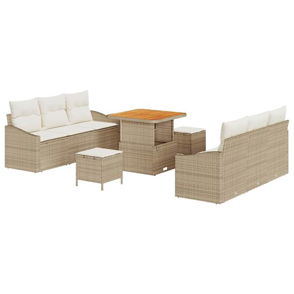 vidaXL Ensemble de canap&eacute; de jardin 9 pcs Beige Poly rotin