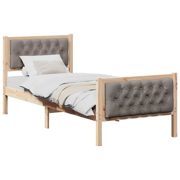 vidaXL Cadre de lit avec t&ecirc;te de lit Taupe 75 x 190 cm Pin massif