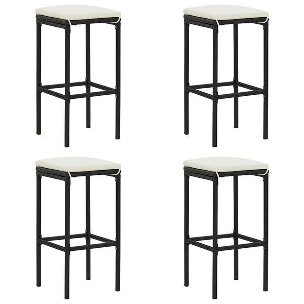vidaXL Tabourets de bar avec coussins lot de 4 noir r&eacute;sine tress&eacute;e
