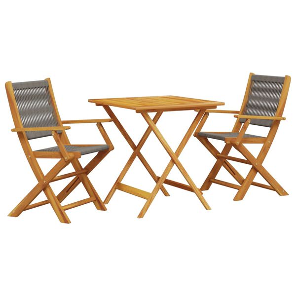 vidaXL Ensemble de bistro 3 pcs gris polypropyl&egrave;ne et bois massif