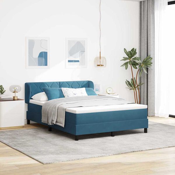 vidaXL Lit &agrave; ressorts avec matelas Bleu fonc&eacute; 140 x 190 cm Velours