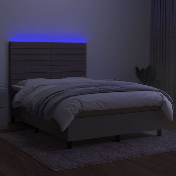 vidaXL Sommier &agrave; lattes de lit et matelas et LED Taupe 140x190cm Tissu