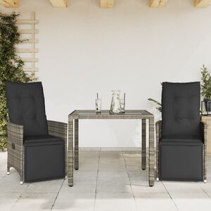 vidaXL Ensemble de bistro de jardin 3 pcs coussins gris poly rotin