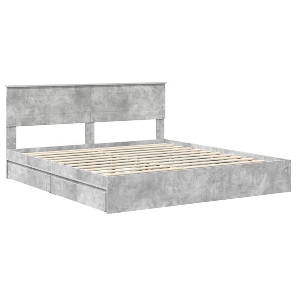 vidaXL Lit de Rangement Gris b&eacute;ton 200 x 200 cm Bois d'ing&eacute;nierie