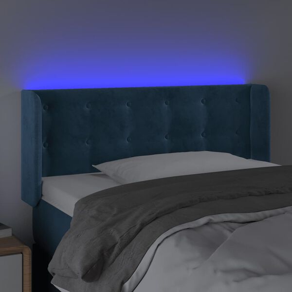 vidaXL T&ecirc;te de lit &agrave; LED Bleu fonc&eacute; 93x16x78/88 cm Velours