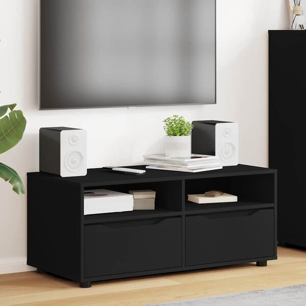 vidaXL Meuble TV avec tiroir Noir 100 x 48 x 43 cm Bois d'ing&eacute;nierie