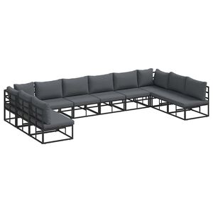 vidaXL Ensemble de canap&eacute; de jardin avec coussin 10 pcs Noir Aluminium