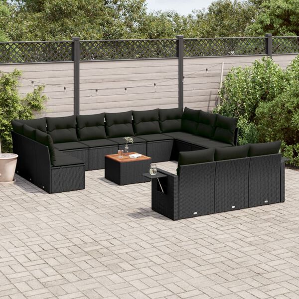 vidaXL Salon de jardin avec coussins 14 pcs noir r&eacute;sine tress&eacute;e