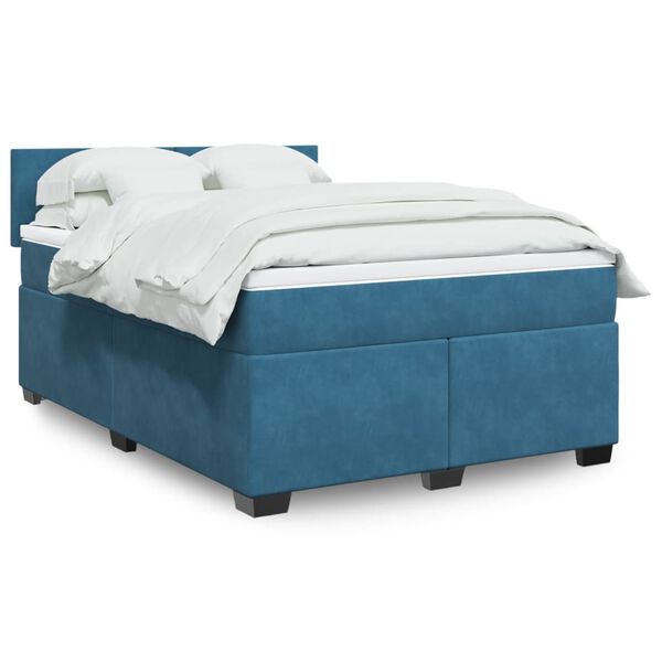 vidaXL Sommier &agrave; lattes de lit et matelas Bleu fonc&eacute; 140x190cm Velours