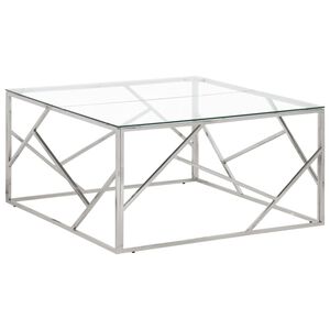 vidaXL Table basse argent&eacute; acier inoxydable et verre tremp&eacute;