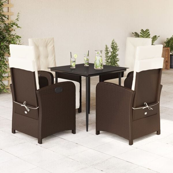 vidaXL Ensemble &agrave; manger de jardin 5 pcs et coussins marron poly rotin