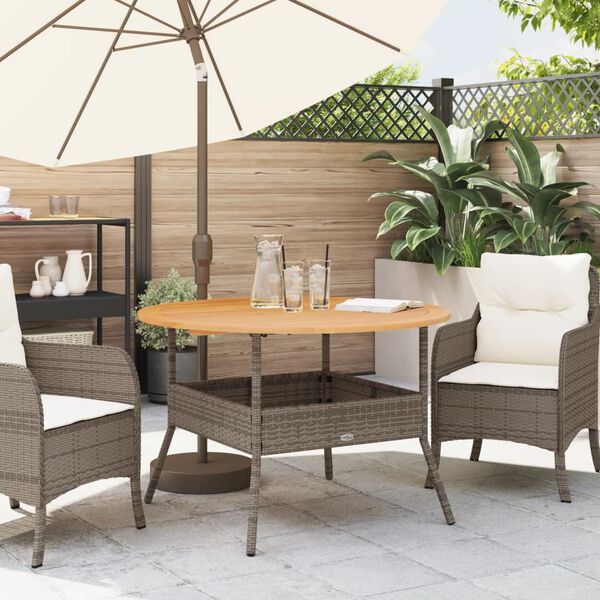 vidaXL Table de jardin et dessus en bois d'acacia gris r&eacute;sine tress&eacute;e