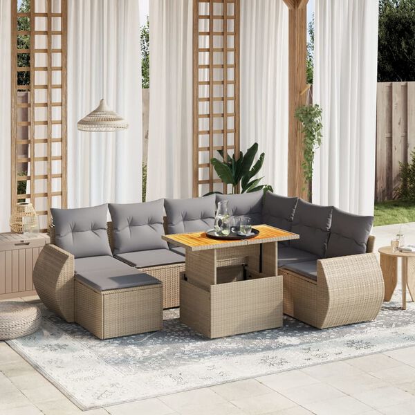 vidaXL Salon de jardin avec coussins 8 pcs beige r&eacute;sine tress&eacute;e