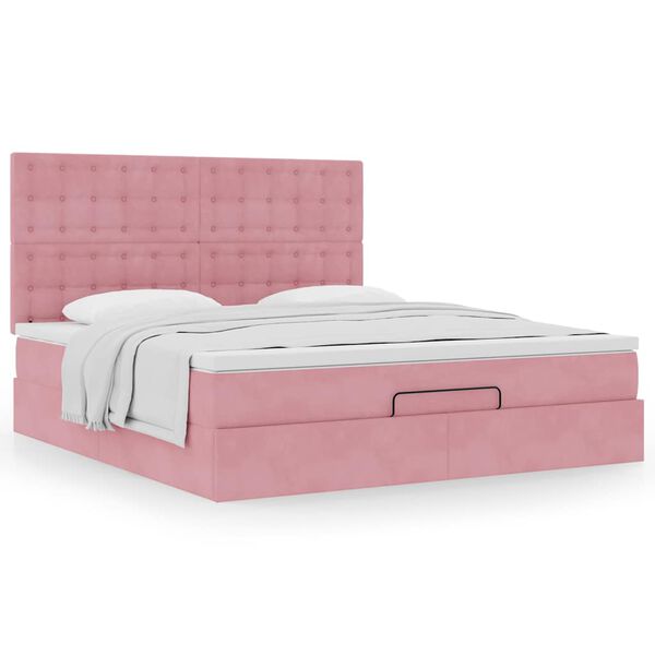 vidaXL Cadre de lit ottoman avec matelas rose 180x200 cm velours