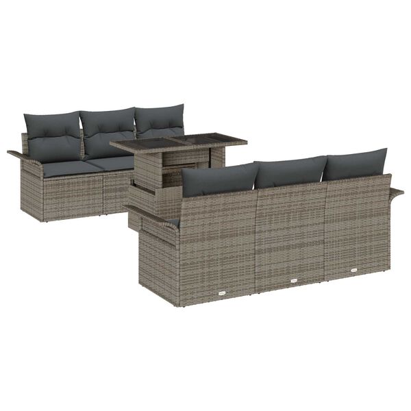 vidaXL Ensemble de canapé de jardin 7 pcs Gris Poly Rattan
