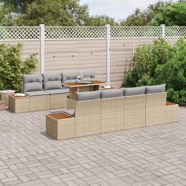 vidaXL Ensemble de salle &agrave; manger pour jardin 9 pcs Beige et gris