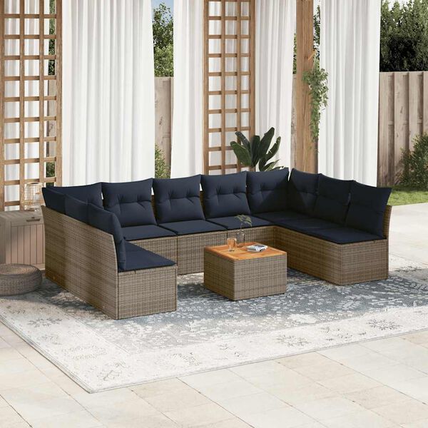vidaXL Salon de jardin 10 pcs avec coussins gris r&eacute;sine tress&eacute;e