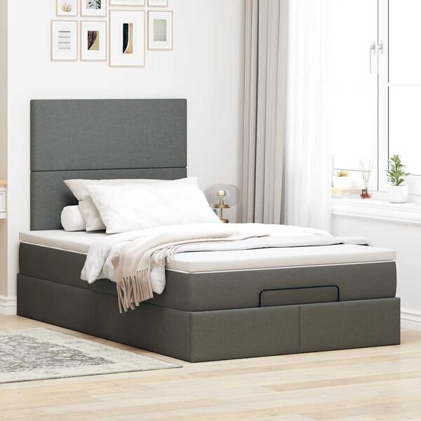 vidaXL Cadre de lit ottoman avec matelas gris fonc&eacute; 120x190 cm tissu