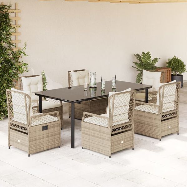 vidaXL Ensemble &agrave; manger de jardin et coussins 7 pcs beige poly rotin