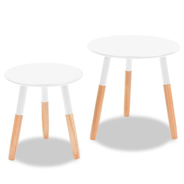 vidaXL Ensemble de tables d'appoint 2 pcs Bois de pin massif Blanc